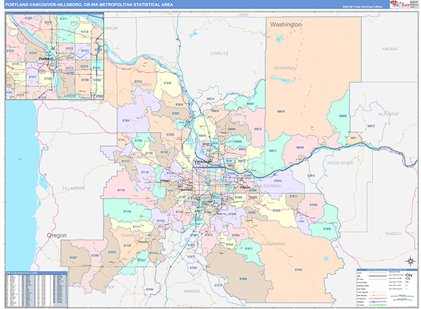 Portland-Vancouver-Hillsboro Metro Area Wall Map